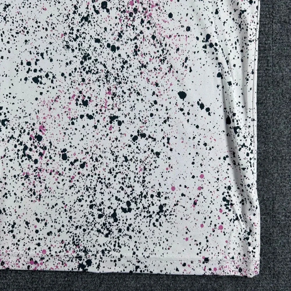 Adidas Polo Shirt Mens L Large White Paint Splatter Pink Black Golf Casual